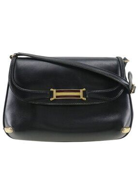 Gucci Vintage Sherry Line 2-Way Clutch Calf Black Shoulder Bag
